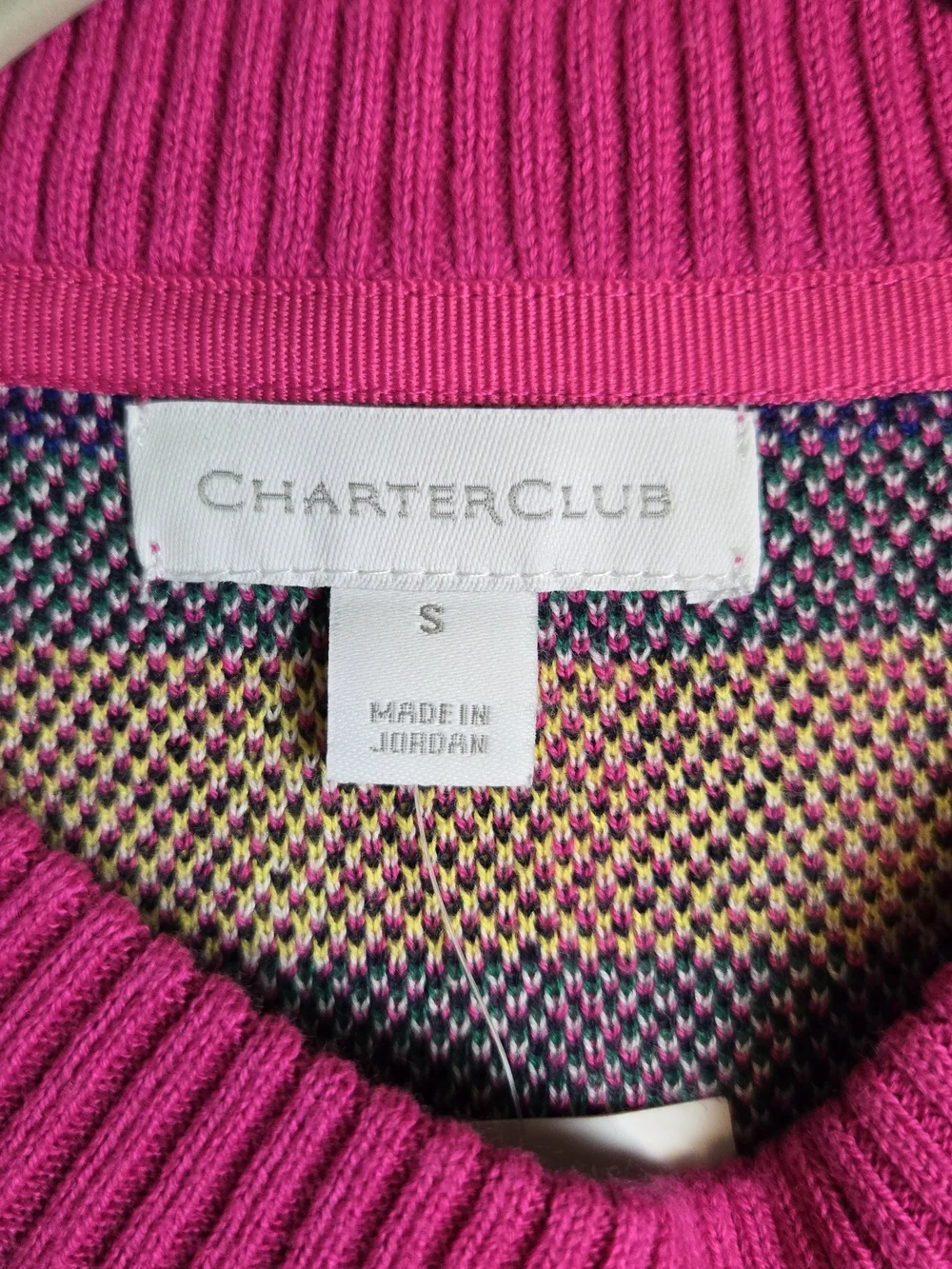 Charter Club Sweater Womens S Pink Black Plaid Whimsy Crew Neck Preppy New